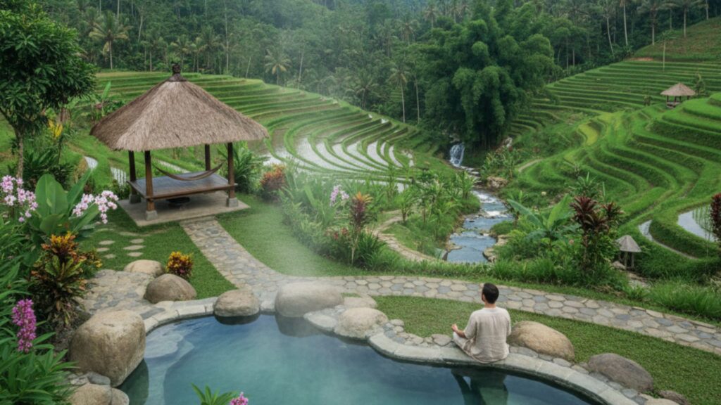 suasana tenang wisata healing Indonesia dengan alam hijau dan udara segar