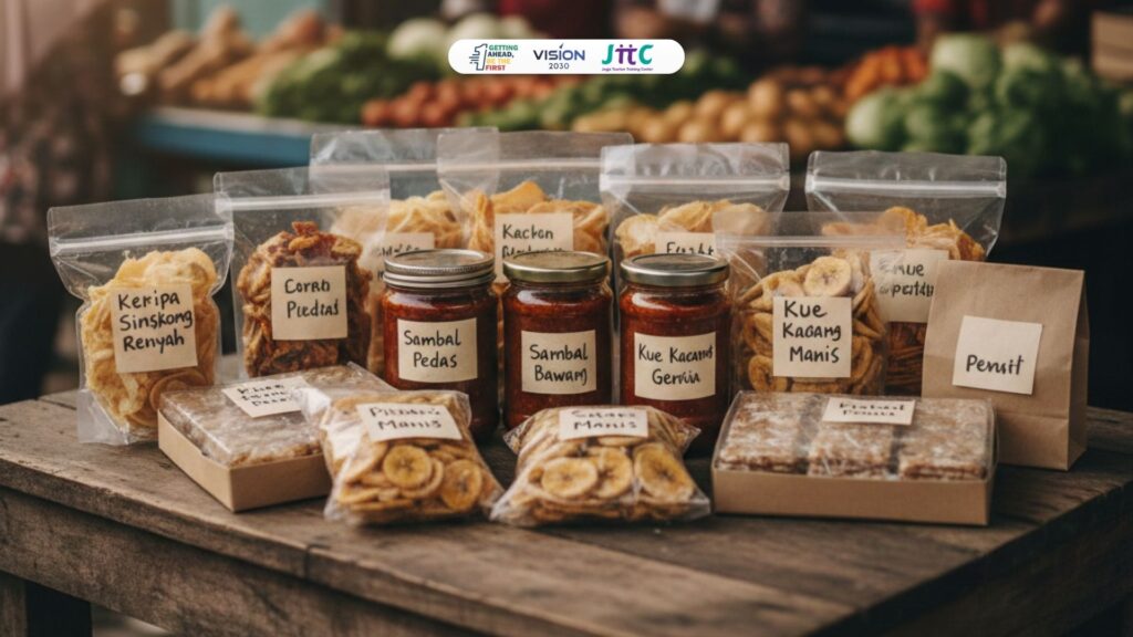 produk makanan kemasan UMKM tanpa label halal yang berisiko terkena sanksi administratif.